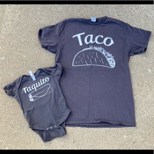 Matching Set: Mommy Daddy & Me Taco and Taquito sz M & 18 months baby onesie
